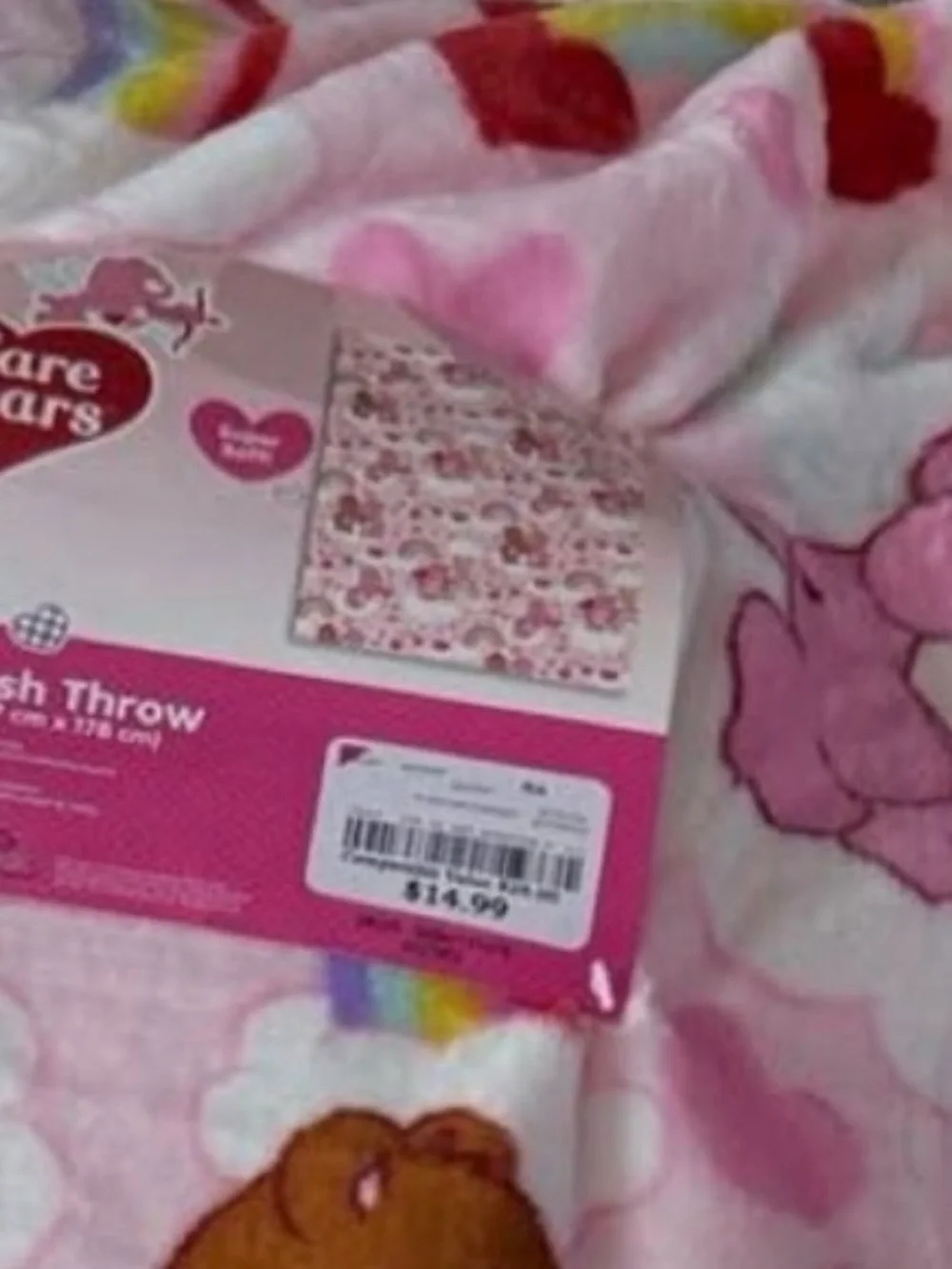 Care Bears Pink and Brown Plush Throw with Rainbows & Hearts